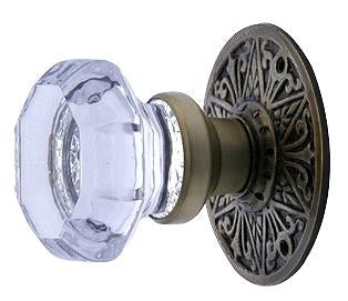 Crystal Octagon Door Knob Set with Solid Brass Eastlake Rosettes (Several Finishes Available) COPPER MOUNTAIN HARDWARE