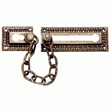 Egg & Dart Pattern Solid Brass Door Chain Guard (Antique Brass Finish) Copper Mountain Hardware