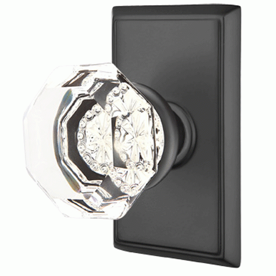 Emtek Old Town Clear Knob, Rectangular Rosette Flat Black EMTEK