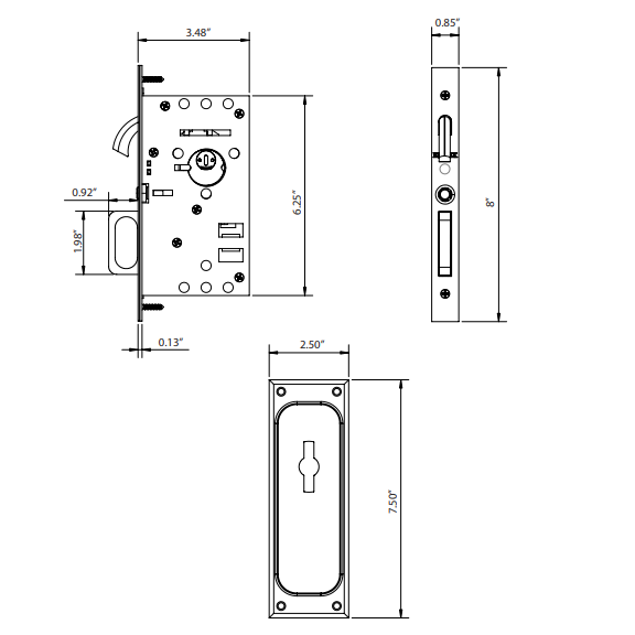 Solid Brass Dummy Pocket Door Mortise Lock (Several Finishes Available) EMTEK