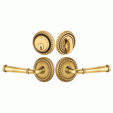 Emtek Solid Brass Merrimack Door Lever Deadbolt with Georgian Rope Rosette (Antique Brass Finish) EMTEK