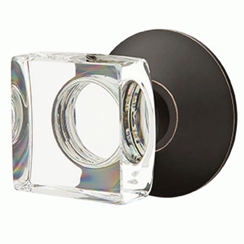 Modern Square Crystal Door Knob Set With Modern Rosette (Several Finish Options) EMTEK