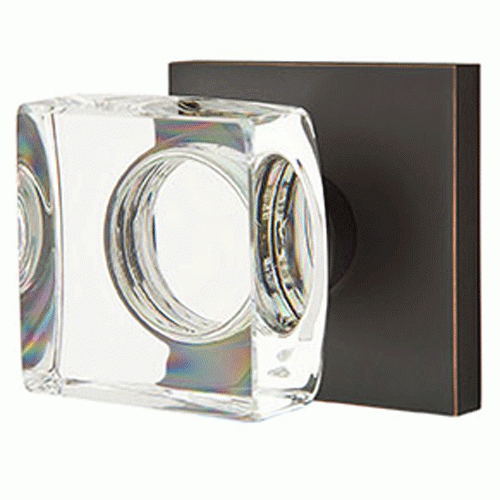 Modern Square Crystal Door Knob Set With Square Rosette (Several Finish Options) EMTEK