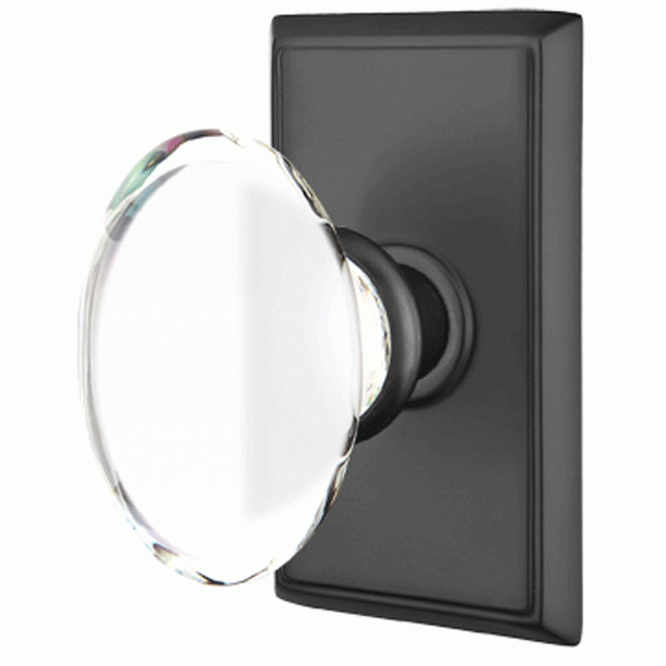 Emtek Crystal Hampton Door Knob Set With Modern Rectangular Rosette (Several Finish Options) EMTEK