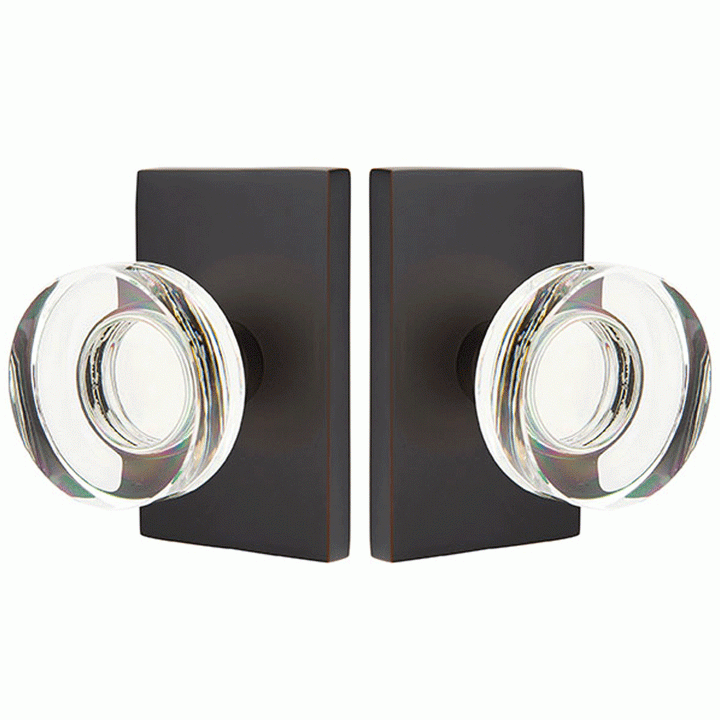 Emtek Modern Disc Crystal Door Knob Set With Modern Rectangular Rosette (Several Finish Options) EMTEK