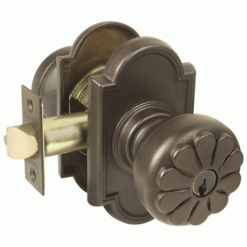 Emtek Solid Brass Key In Petal Door Knob Set With Beveled Arched Rosette EMTEK