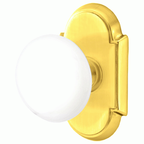 Ice White Porcelain Door Knob Set With # 8 Rosette (Several Finish Options) EMTEK