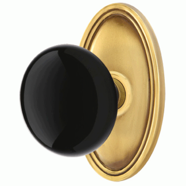 Black Porcelain Ebony Door Knob Set With Oval Rosette (Several Finish Options) EMTEK