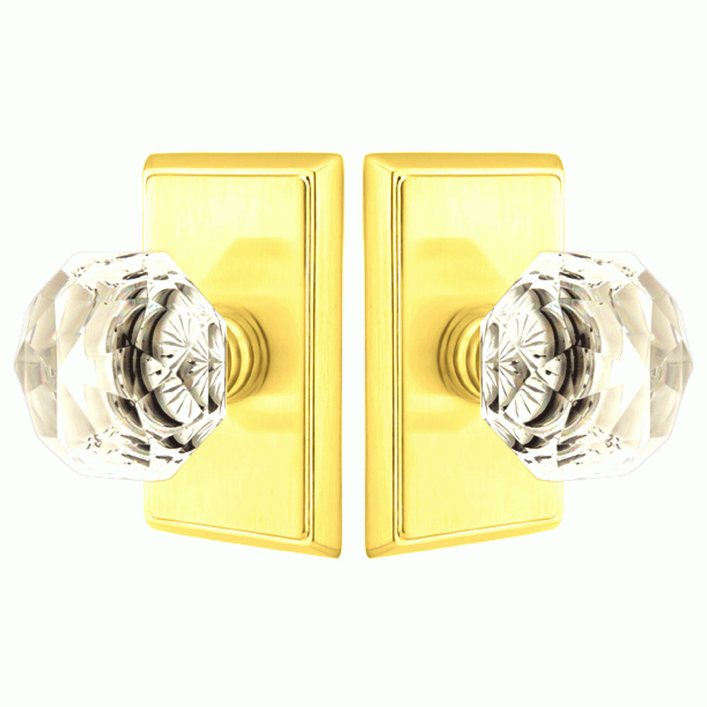 Diamond Crystal Door Knob Set With Rectangular Rosette (Several Finish Options) EMTEK