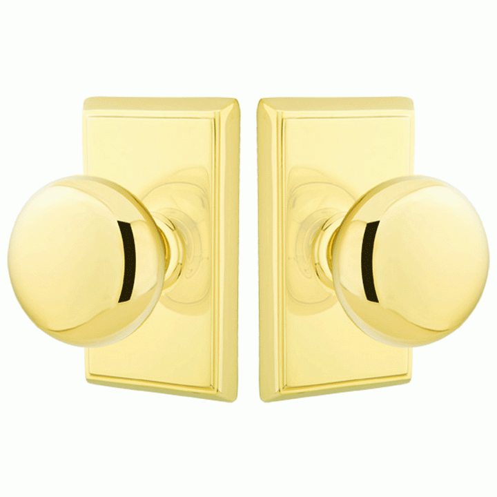 Solid Brass Providence Door Knob Set With Rectangular Rosette (Several Finish Options) EMTEK