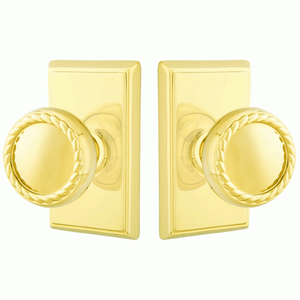 Solid Brass Rope Door Knob Set With Rectangular Rosette (Several Finish Options) EMTEK