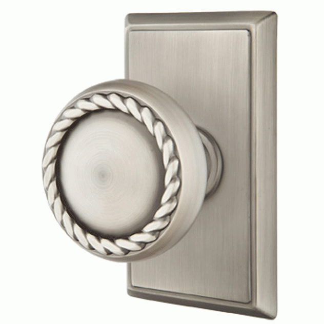 Solid Brass Rope Door Knob Set With Rectangular Rosette (Several Finish Options) EMTEK