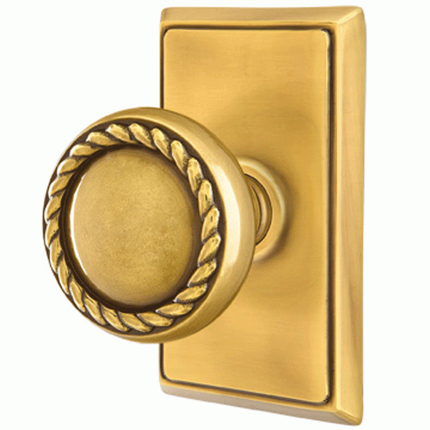 Solid Brass Rope Door Knob Set With Rectangular Rosette (Several Finish Options) EMTEK