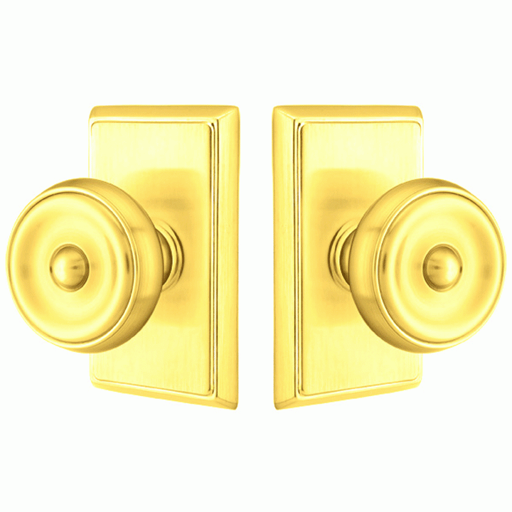 Solid Brass Waverly Door Knob Set With Rectangular Rosette (Several Finish Options) EMTEK