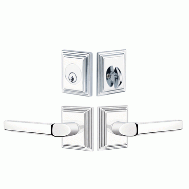 Emtek Solid Brass Milano Door Lever Deadbolt with Wilshire Rosette (Polished Chrome Finish) EMTEK