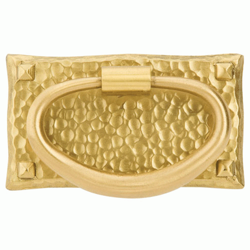 3 Inch Solid Brass Hammered Oval Pull (Satin Brass Finish) EMTEK