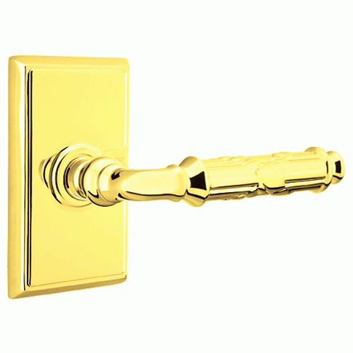 Solid Brass Ribbon & Reed Lever With Rectangular Rosette (Many Finishes Available) EMTEK