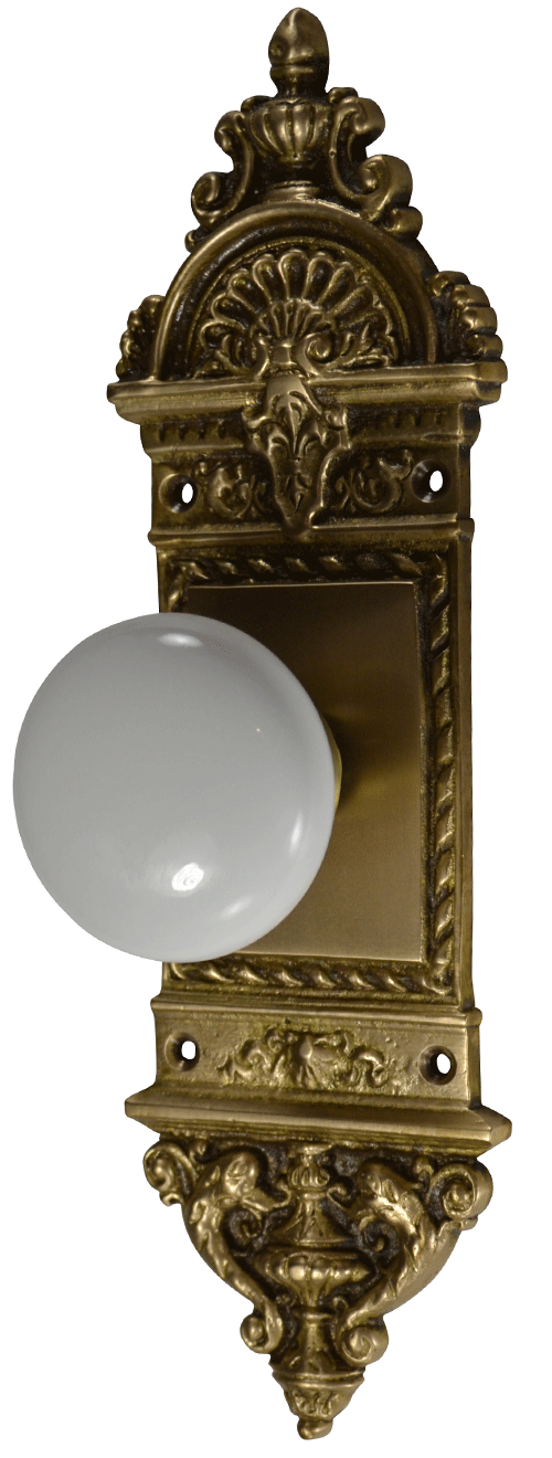 L'Enfant Small Backplate Door Set with White Porcelain Door Knobs (Several Finishes Available) COPPER MOUNTAIN HARDWARE