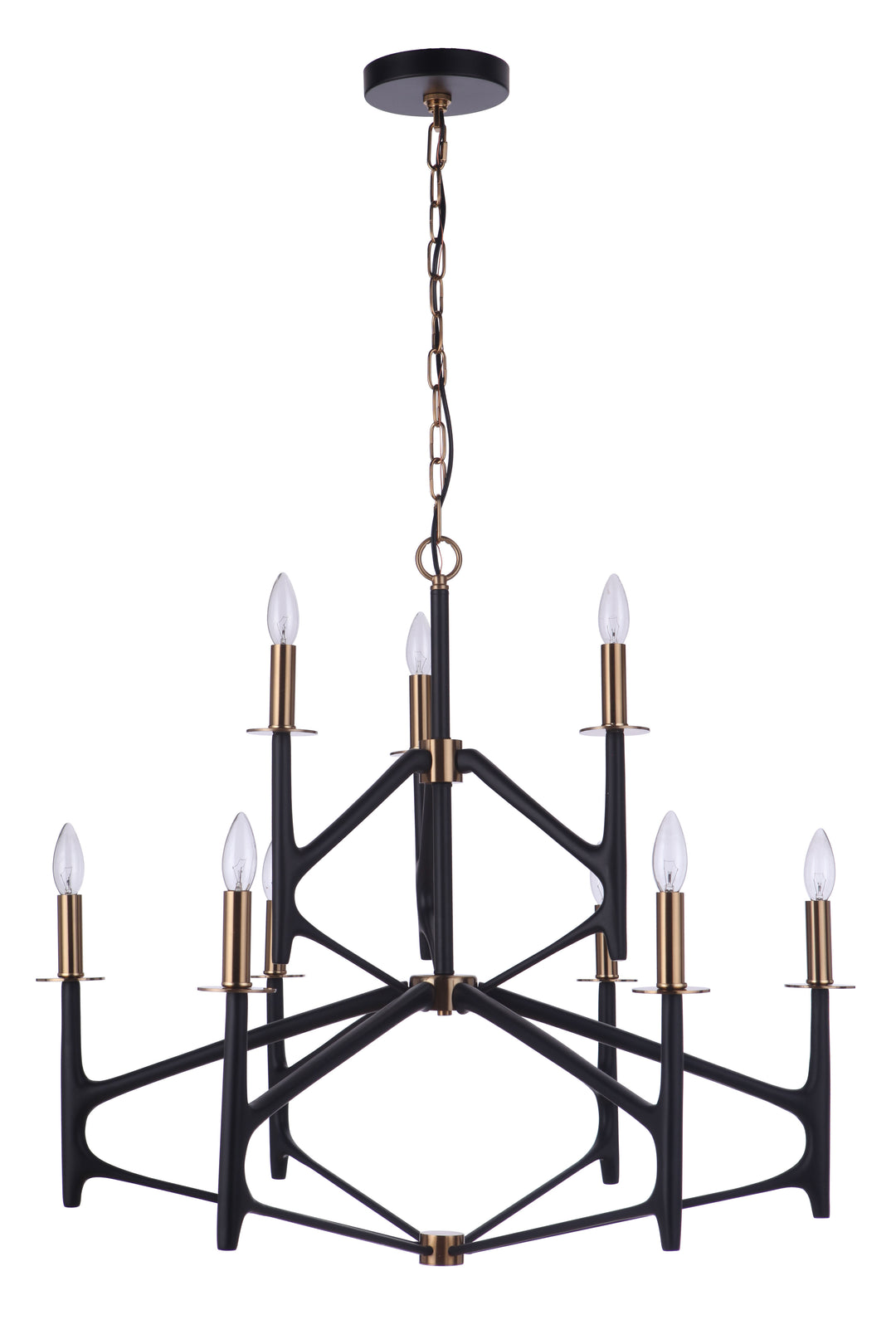 The Reserve 9 Light 2-Tier Chandelier in Flat Black/Satin Brass CRAFTMADE