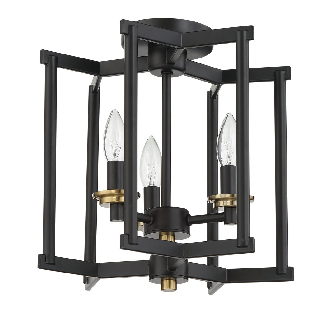 Avante Grand 3 Light Cage Convertible Semi Flush/Pendant in Flat Black/Satin Brass CRAFTMADE