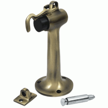 Floor Mounted Bumper Door Stop With Hook & Eye  (Antique Brass Finish) DELTANA