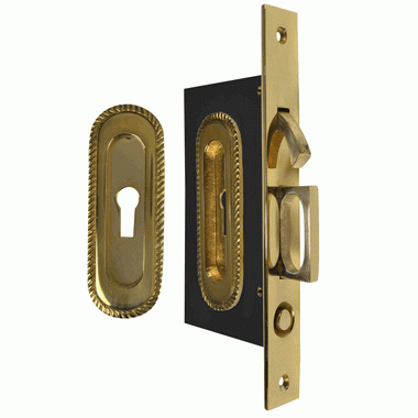 Georgian Oval Pattern Single Pocket Privacy (Lock) Style Door Set (Polished Brass) COPPER MOUNTAIN HARDWARE