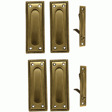 Georgian Square Double Pocket Passage Style Door Set (Antique Brass Finish) COPPER MOUNTAIN HARDWARE