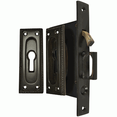 Georgian Square Pattern Single Pocket Privacy (Lock) Style Door Set (Oil Rubbed Bronze) COPPER MOUNTAIN HARDWARE