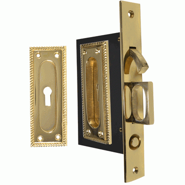 Georgian Square Pattern Single Pocket Privacy (Lock) Style Door Set (Polished Brass) COPPER MOUNTAIN HARDWARE