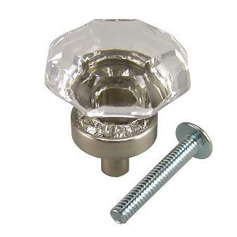 1 Inch Crystal Octagon Old Town Cabinet Knob (Brushed Nickel Base) COPPER MOUNTAIN HARDWARE