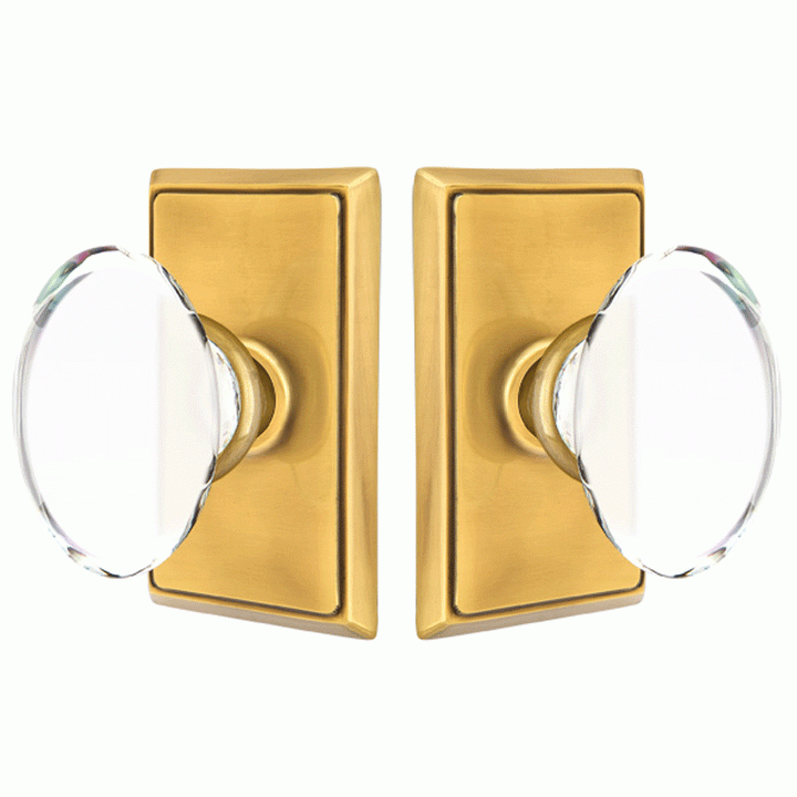 Crystal Hampton Door Knob Set With Rectangular Rosette (Several Finish Options) EMTEK