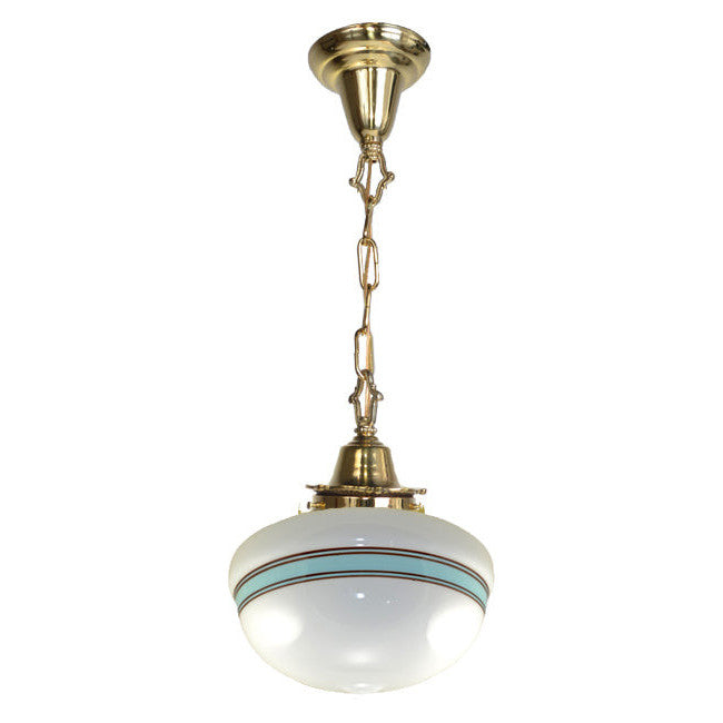 27 3/4 Inch Blue Striped Glass Chain Pendant (Polished Brass Finish) COPPER MOUNTAIN HARDWARE