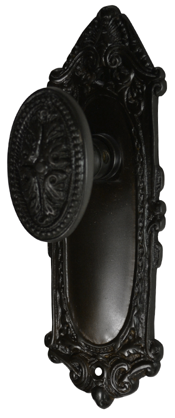 Ornate Victorian Long Backplate Door Set with Avalon Oval Door Knobs (Several Finishes Available) COPPER MOUNTAIN HARDWARE