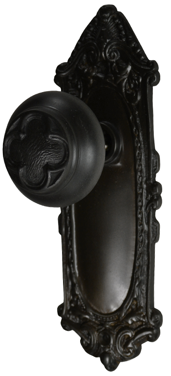 Ornate Victorian Long Backplate Door Set with Clover Door Knobs (Several Finishes Available) COPPER MOUNTAIN HARDWARE