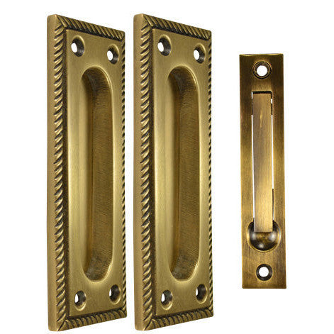 Georgian Square Single Pocket Passage Style Door Set (Antique Brass Finish) COPPER MOUNTAIN HARDWARE