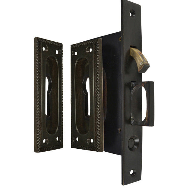 Georgian Square Pattern Single Pocket Privacy (Lock) Style Door Set (Oil Rubbed Bronze) COPPER MOUNTAIN HARDWARE