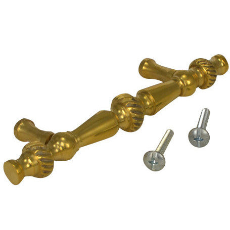 5 Inch Overall (3 Inch c-c) Solid Brass Georgian Roped Style Pull (Polished Brass Finish) COPPER MOUNTAIN HARDWARE