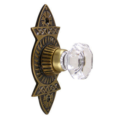 1 3/8 Inch Crystal Octagon Knob Eastlake Backplate (Antique Brass Finish) COPPER MOUNTAIN HARDWARE