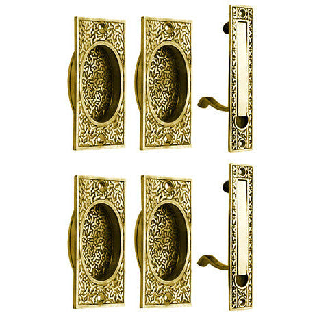 COPPER MOUNTAIN HARDWARE Rice Pattern Double Pocket Door Set (Polished Brass) - Copper Mountain Hardware