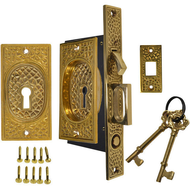 Craftsman Pattern Single Pocket Privacy (Lock) Style Door Set (Polished Brass) COPPER MOUNTAIN HARDWARE