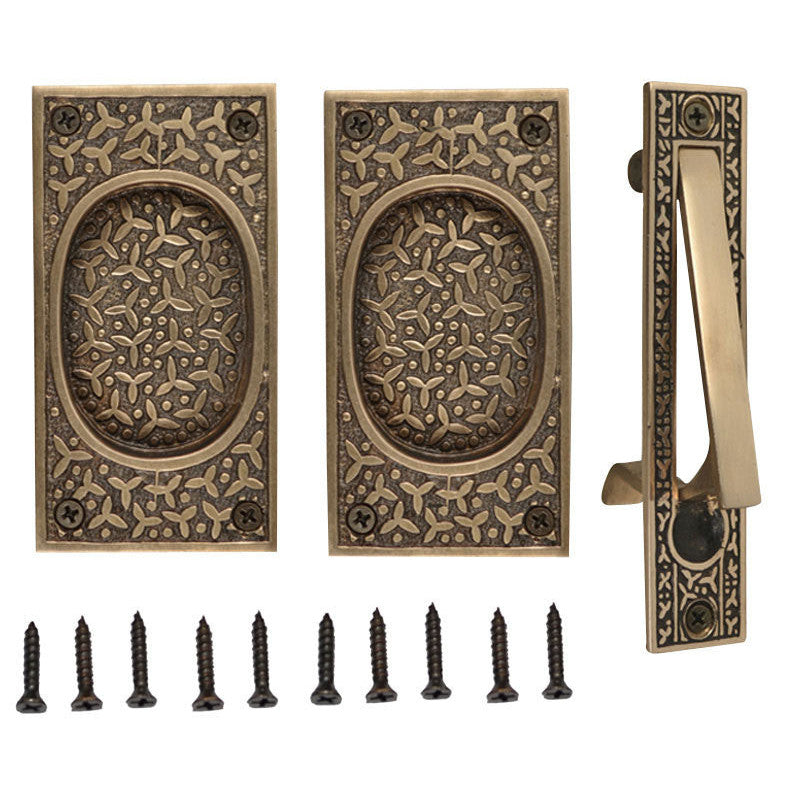 Rice Pattern Single Pocket Passage Style Door Set (Antique Brass Finish) COPPER MOUNTAIN HARDWARE