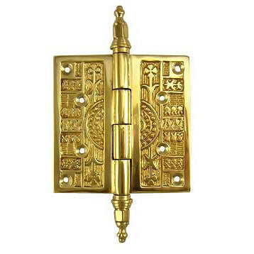 3 1/2 x 3 1/2 Inch Steeple Tipped Victorian Solid Brass Hinge (Polished Brass Finish) COPPER MOUNTAIN HARDWARE