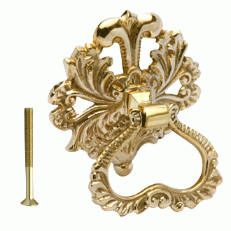 3 Inch Victorian Leaves Drop Ring Pull (Polished Brass Finish) COPPER MOUNTAIN HARDWARE