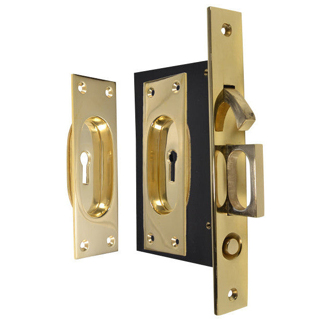 New Traditional Square Pattern Single Pocket Privacy (Lock) Style Door Set (Polished Brass) COPPER MOUNTAIN HARDWARE