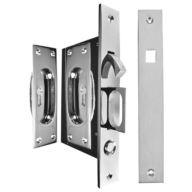 New Traditional Square Pattern Single Pocket Privacy (Lock) Style Door Set (Polished Chrome) COPPER MOUNTAIN HARDWARE