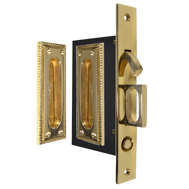 Georgian Square Pattern Single Pocket Privacy (Lock) Style Door Set (Polished Brass) COPPER MOUNTAIN HARDWARE