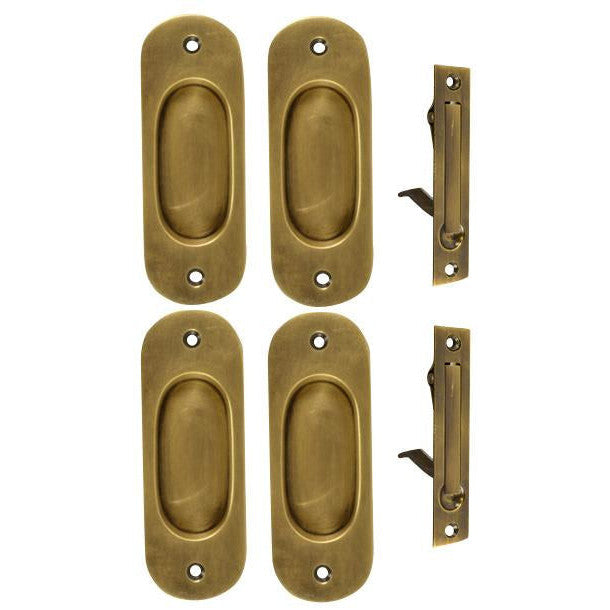 Traditional Oval Pattern Double Pocket Passage Style Door Set (Antique Brass) COPPER MOUNTAIN HARDWARE