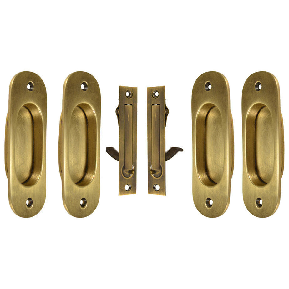 Traditional Oval Pattern Double Pocket Passage Style Door Set (Antique Brass) COPPER MOUNTAIN HARDWARE