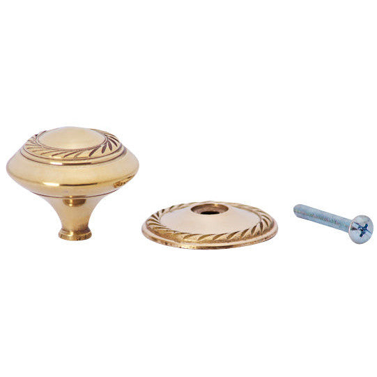 1 1/2 Inch Brass Round Knob with Georgian Roped Border (Polished Brass Knob) COPPER MOUNTAIN HARDWARE