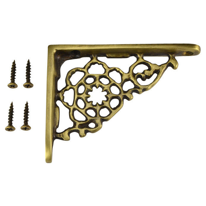 4 Inch Solid Brass Star Shape Shelf Bracket (Antique Brass) COPPER MOUNTAIN HARDWARE